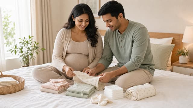 Expectant parents planning and organising essentials together