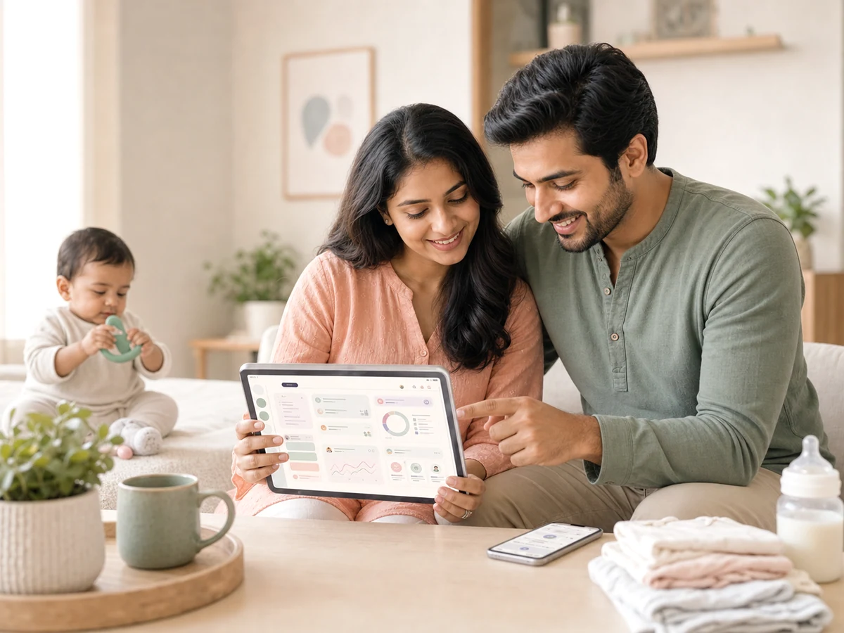 Indian parents exploring ParentVibes guidance together on a phone.