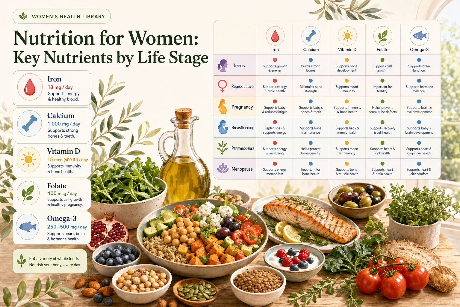 A balanced diet and the key nutrients women need at each life stage
